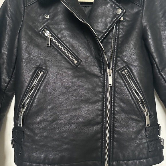 Warehouse London Faux Leather Biker Jacket with Faux Fur Shearling Neck - Picture 4 of 6